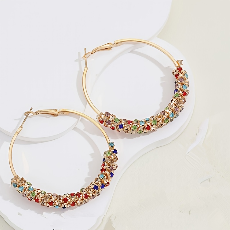 TEMU 1 Pair Of Round Colorful Hoop Earrings, Fashionable And Versatile For Daily Wear
