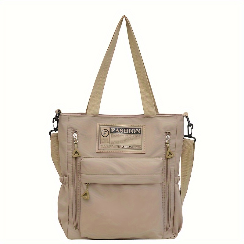 

Casual Nylon Tote Bag For Women With Adjustable Shoulder Strap, Zipper Closure, And Polyester Lining - Solid Color, Only