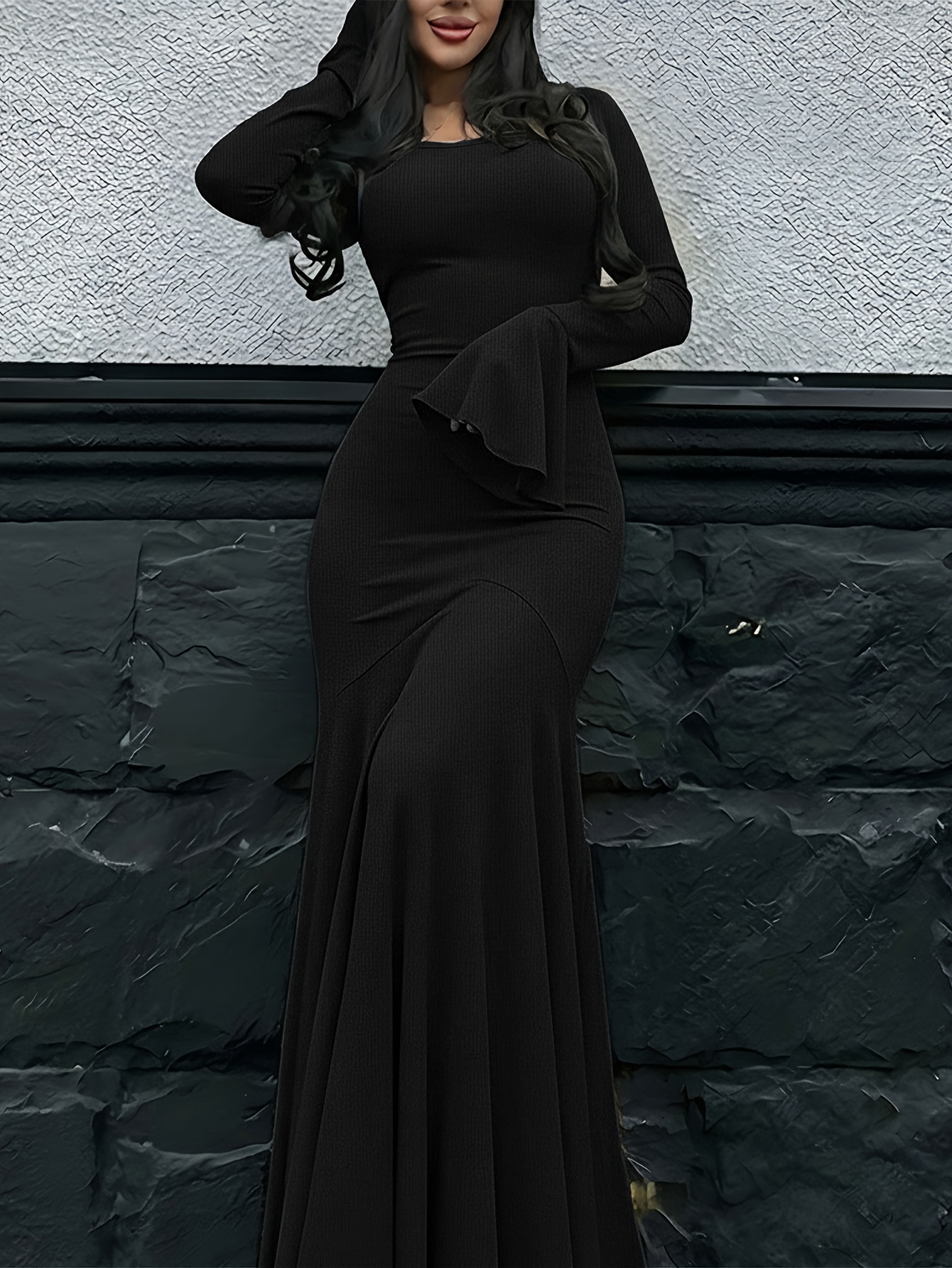chinese dress ladies Plus Size Sequin Mesh Stitching Dress, Elegant Crew Neck Long Sleeve  Mermaid Dress For Party & Banquet, Women's Plus Size Clothing main image 0
