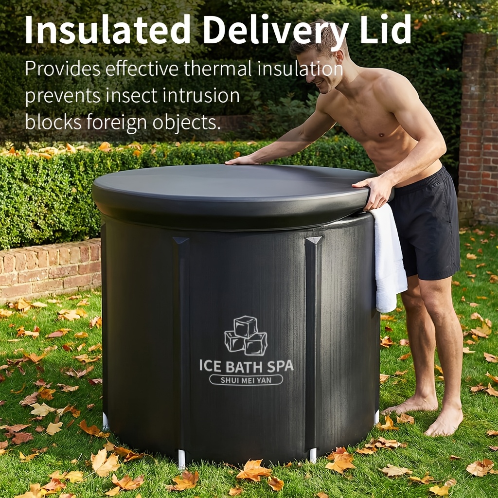 Cubo de Hielo Grande XL con Tapa, Bañera Plegable para Adultos, Bañera Portátil para Terapia con Agua Fría al Aire Libre, Bañera de Hielo para Fitness/Rehabilitación para Atletas
