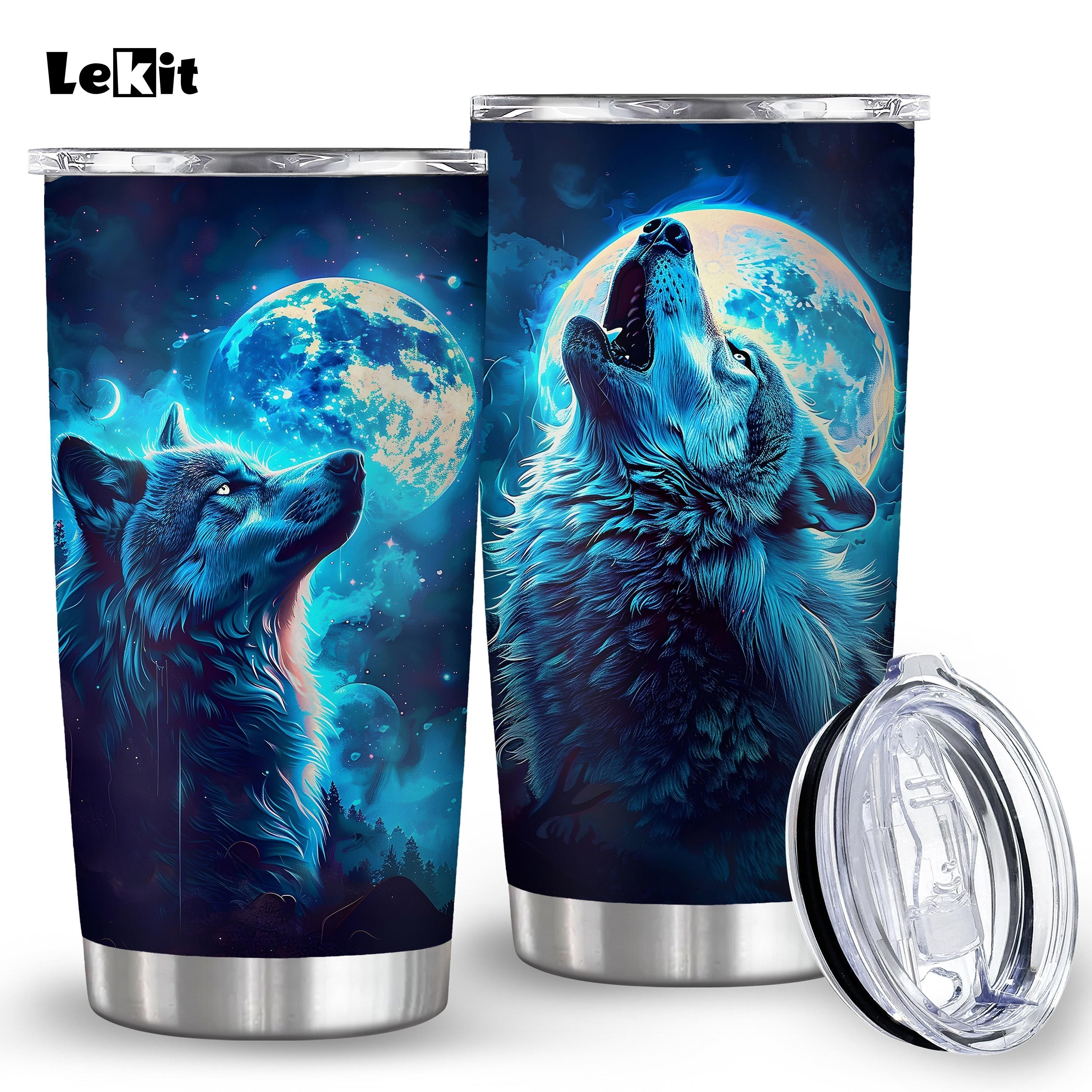 

1pc Lekit 20oz Wolf-themed Stainless Steel - Double Wall Insulated With Lid, Bpa-free & Reusable - Ideal Gift For , Dads, On Birthdays, Father's Day, Valentine's - Hand Wash Only, Wolf Decor