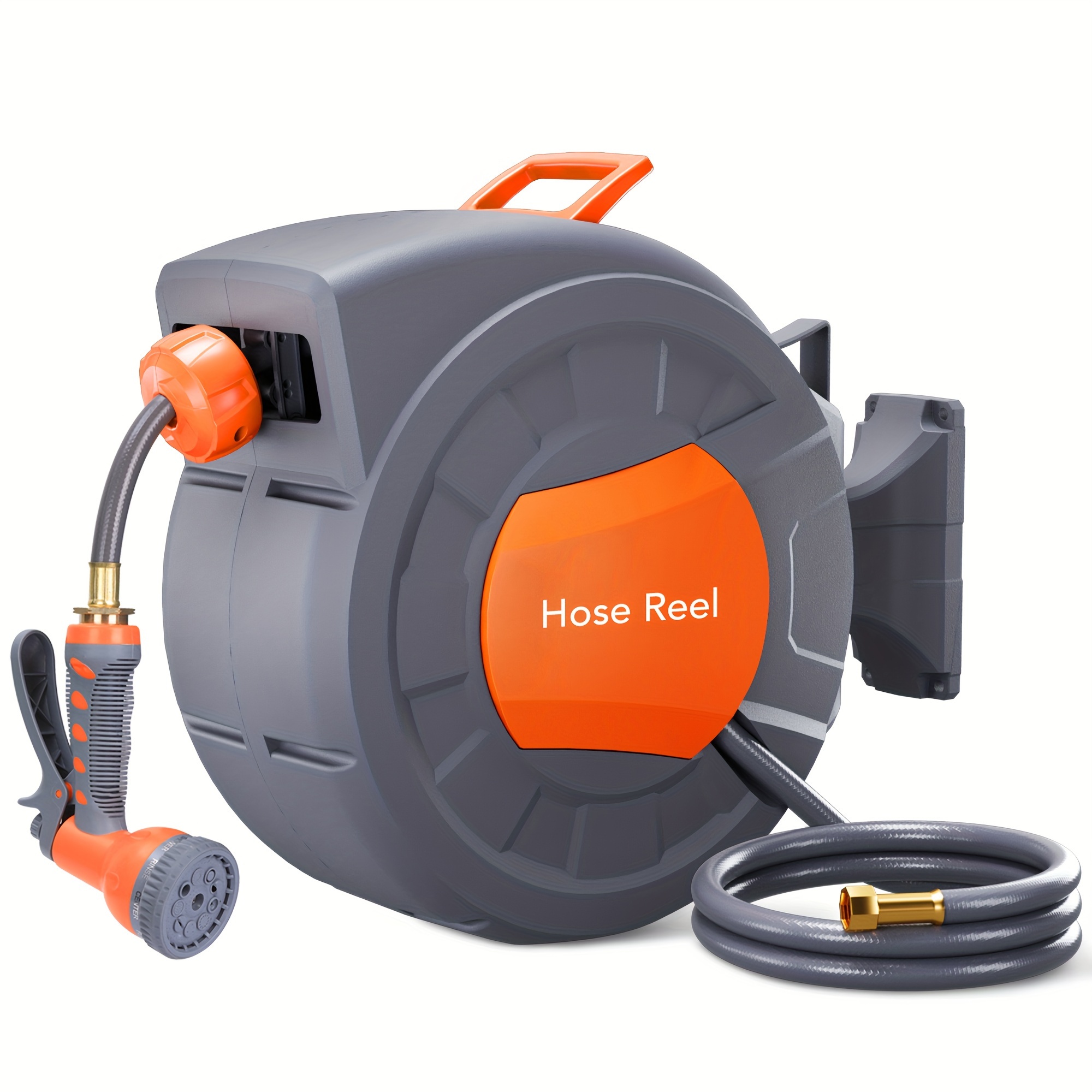 

Retractable Garden Hose Reel - 1/2 In X 72 Ft, Wall Mounted, 9-function Sprayer, Any Length Lock, 180° Swivel, Automatic Slow Rewind