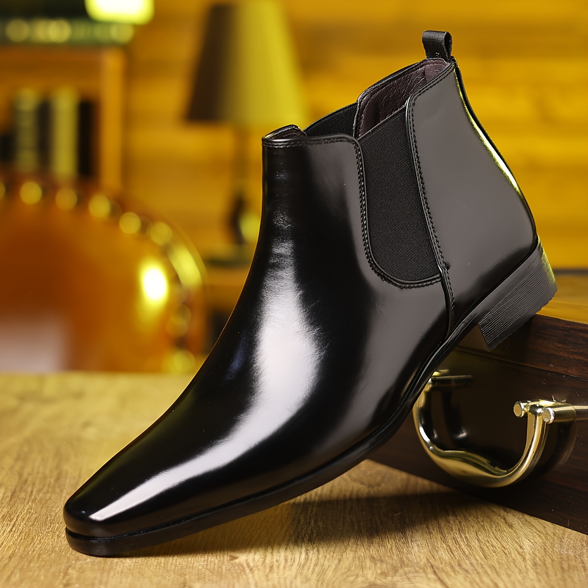 mens patent leather boots sold on Temu United States