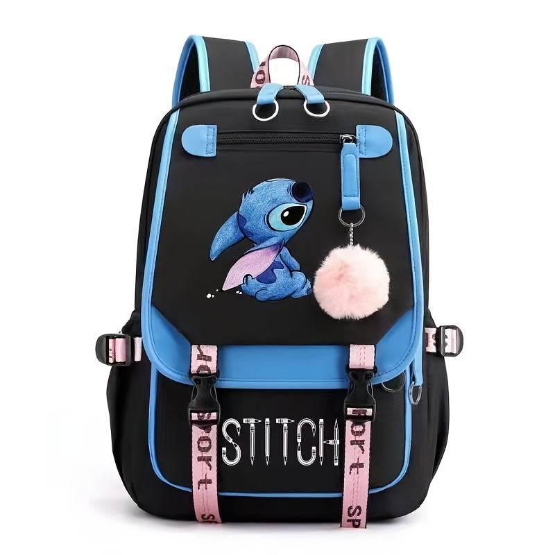 TEMU 1pc   Stitch Polyester Backpack With Usb Charging Port, High-capacity, Durable Laptop Compartment, Bag, Ideal For Students, School Supplies,