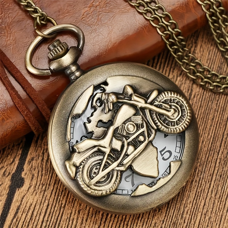 3d retro hollow out punk bronze motorcycle mens quartz pocket watch ideal choice for gifts details 0