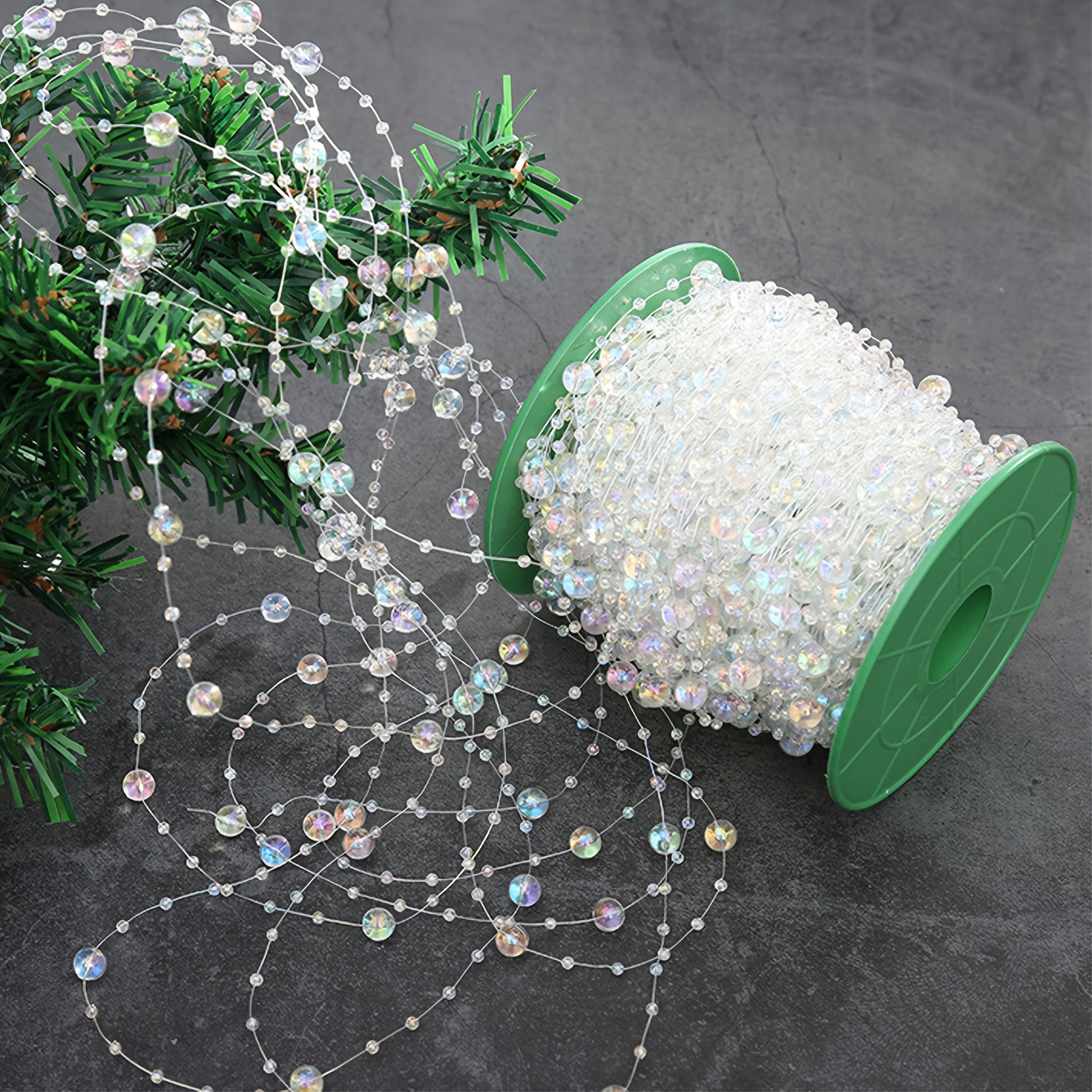 

Classic Round Bead Garland For Christmas Decorations 30 Meters - Transparent Plastic Pearl For Diy Crafts & Ornament Hanging Accessories, No Batteries Required