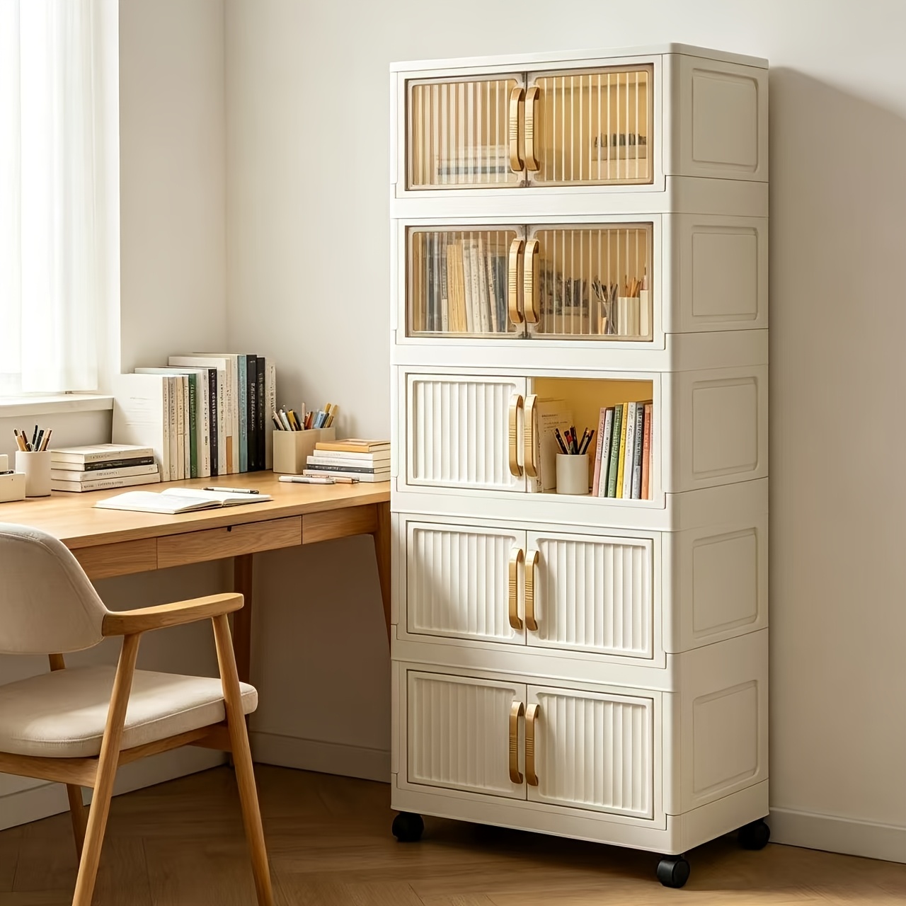 A Five-story Ultra-large Capacity Cream-style Storage Cabinet with Compartments! Equipped with Wheels for Mobility, It Can Store All Clutter In Bedrooms, Living Rooms, And Bathrooms