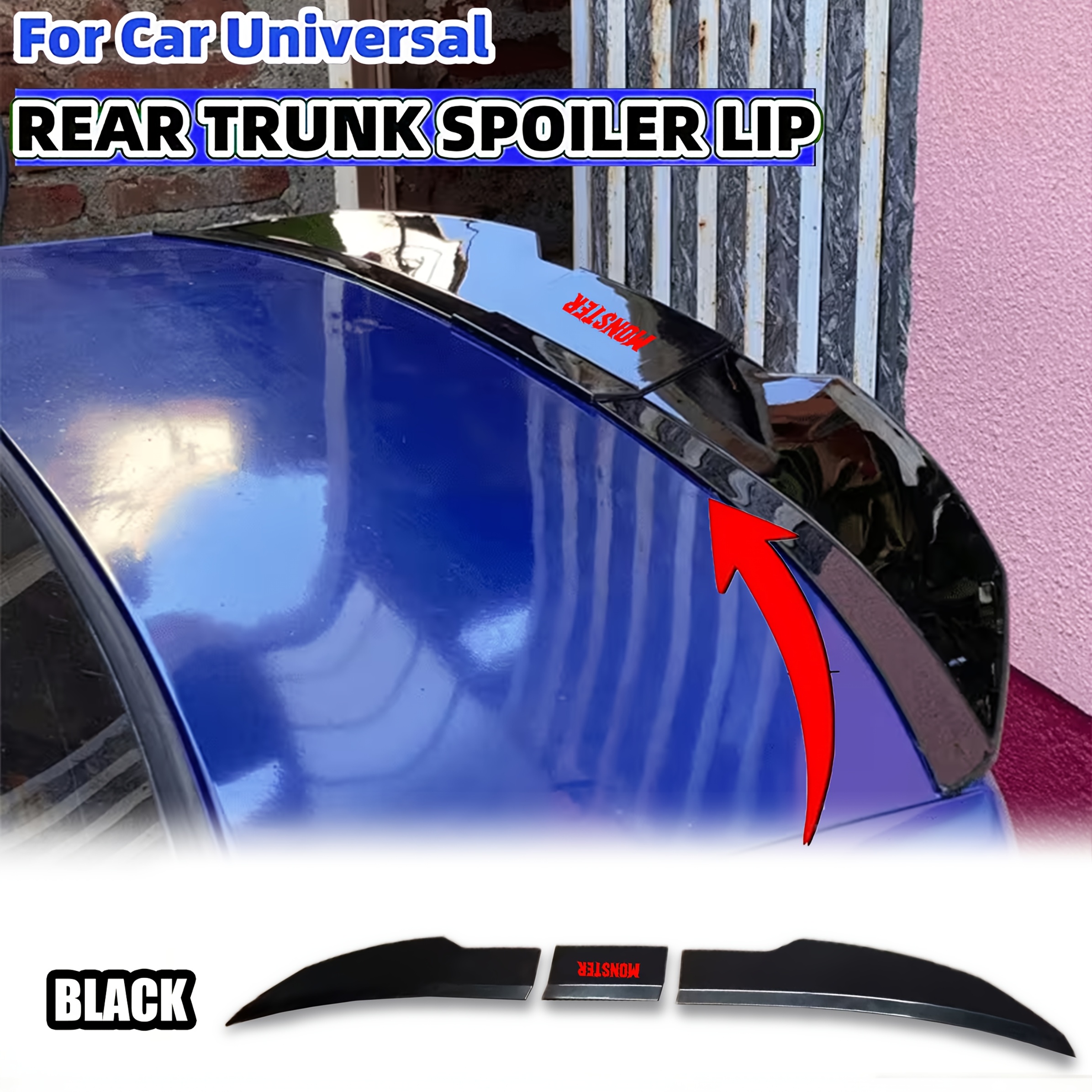 TEMU 1pc Abs Lip - Adjustable 3-section Aerodynamic Rear Wing, Aerodynamic Lip & Tail Spoiler For Car Exterior Modification, Compatible For Most