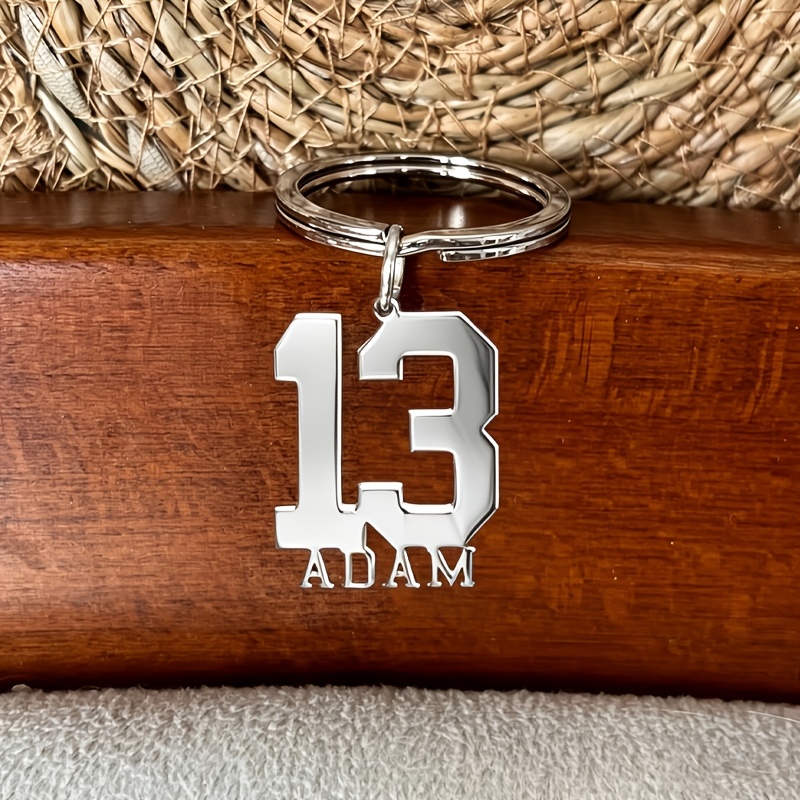 TEMU [customized] 1pc Personalized Stainless Steel Number And Letter Customized Keychain, Easy Three-dimensional Metal Texture, Suitable For Fan