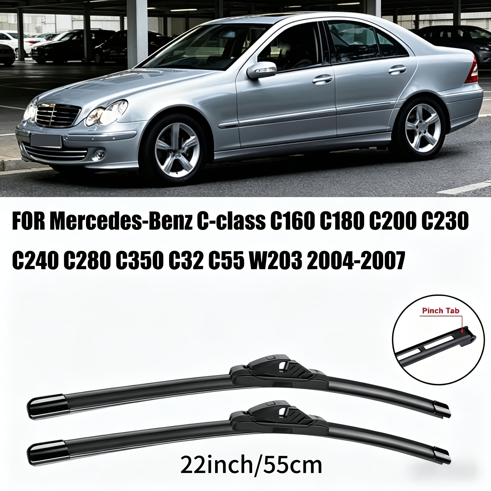TEMU Balais d'essuie-glace 55,88 cm + 55,88 cm, pour modèles Mercedes-Benz W203 de 2003 à 2007 - Balais d'essuie-glace toutes , vendus par lot de