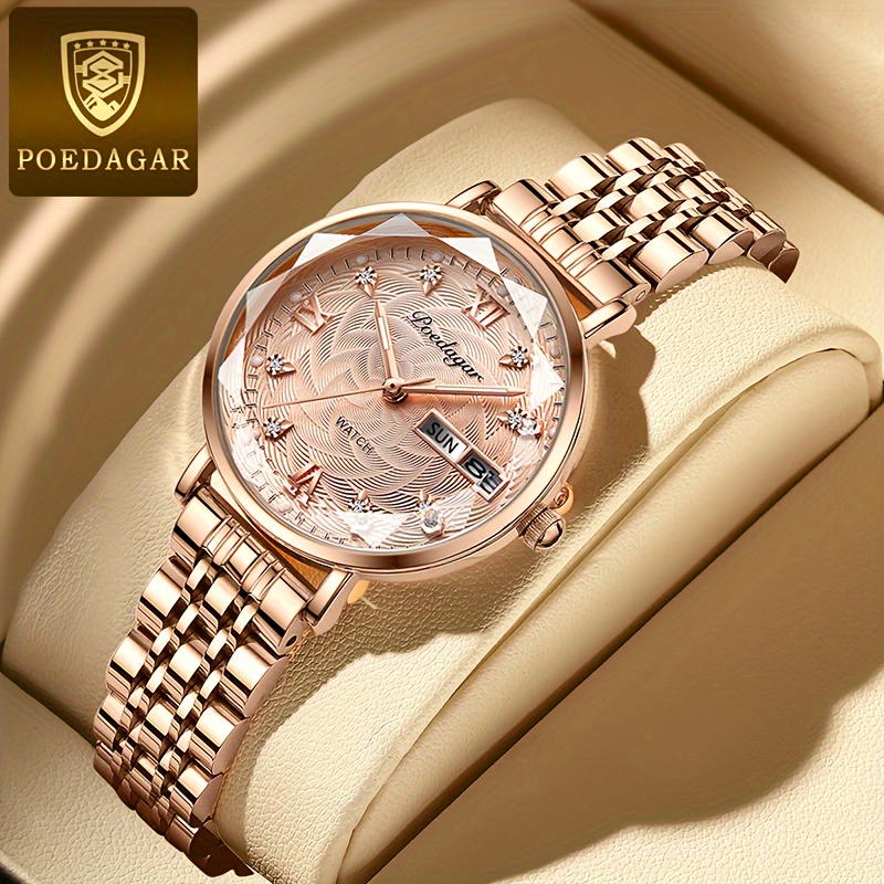 

Poedagar Waterproof Quartz Watch Stainless Steel Quartz Women's Wrist Watch Casual Fashion Watch Gifts For Eid