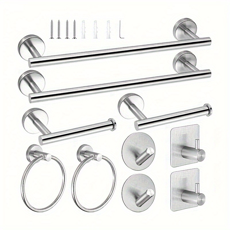 5-teiliges Badezimmer-Set Aus Edelstahl – Inkl. Handtuchstange (40,6 Cm), Halter, Ring, Haken, Gebürstetes Nickel