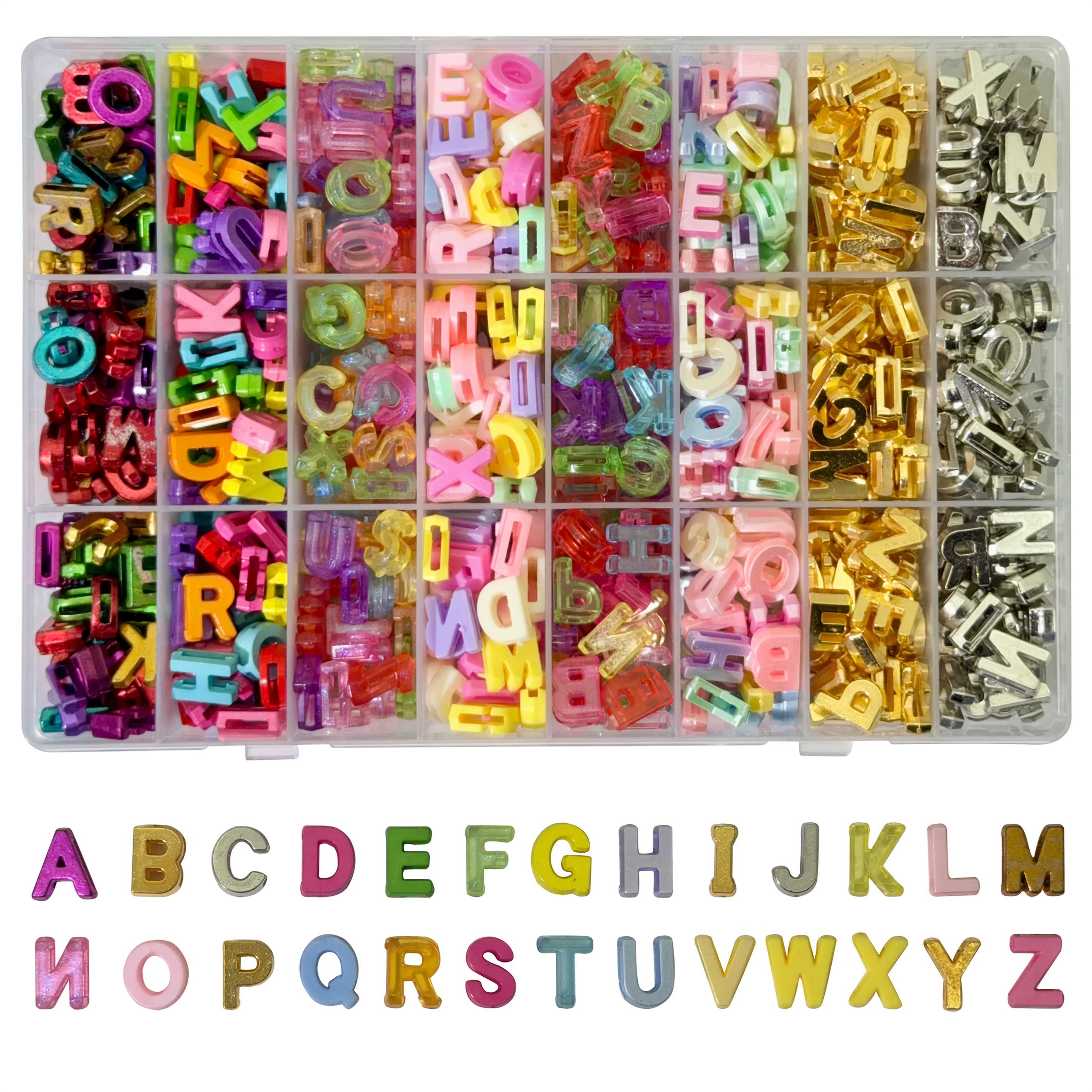 TEMU Kit de fabrication de bijoux avec 1000 perles d'espacement lettres 3D lettres majuscules 12 mm, couleur aléatoire, 8 , 24 grilles - avec grande