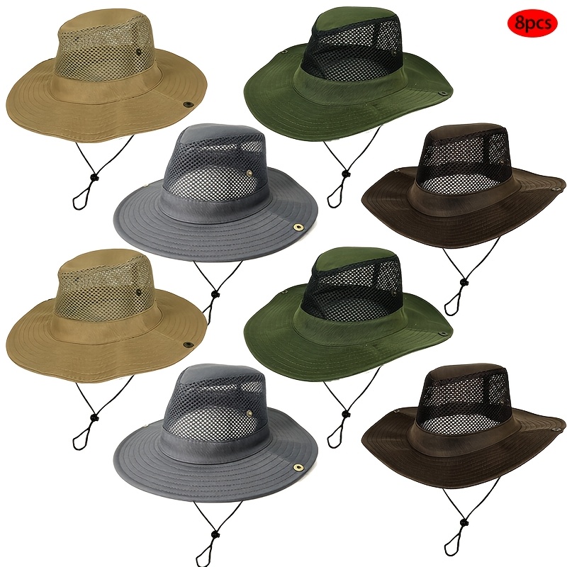 TEMU 8pcs Chapeaux d'extérieur pour hommes Multicolores Sorties Chapeaux de soleil Casquettes d'escalade Respirante Unisexe Chapeaux de pêche