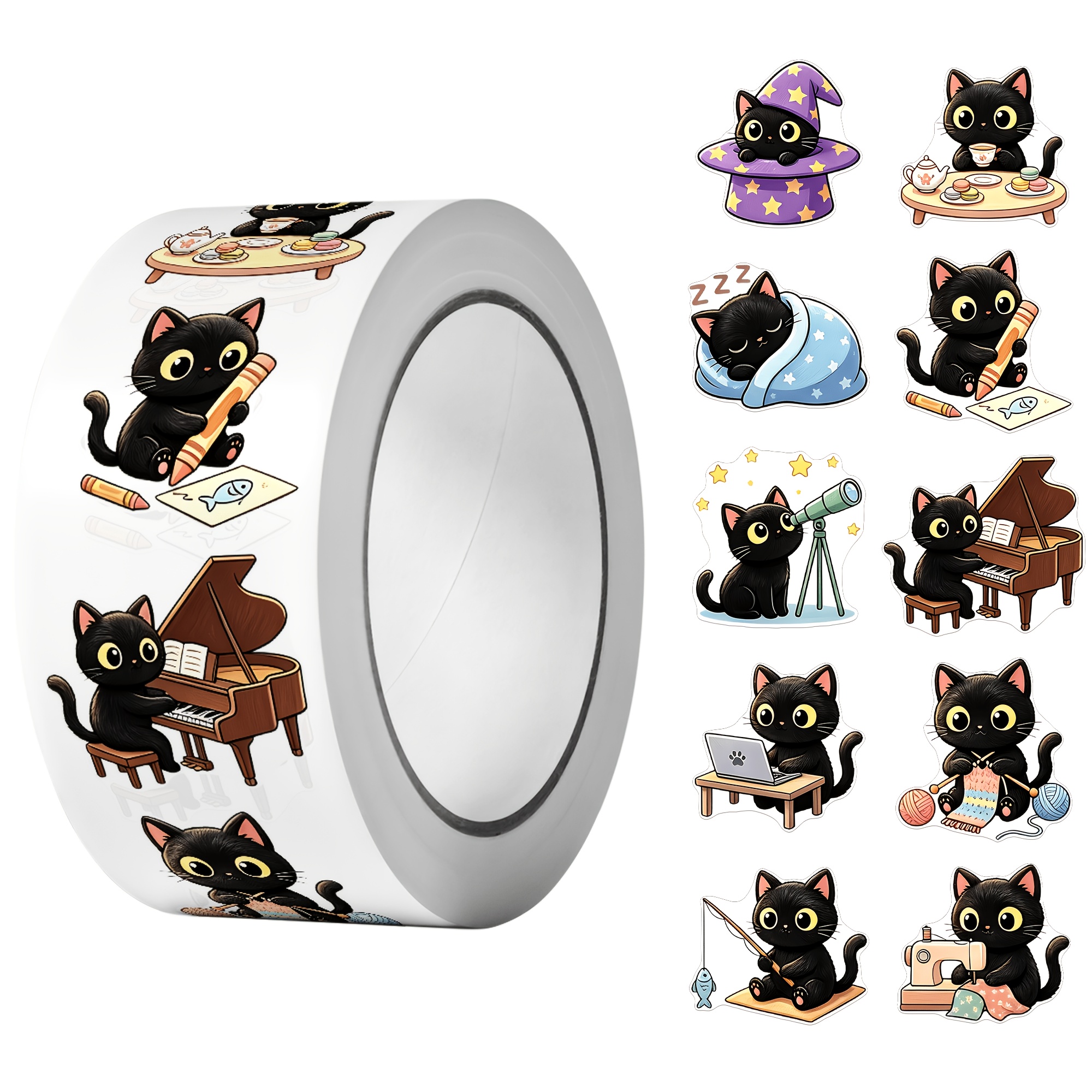 Image of 1roll(500pcs) Irregular Cartoon Black Cats Sticker 2.5cm/1.0'' 10 Designs Decals Art Adorning Suitable For Home Decoration Sealing Labels Gift Packaging Supply