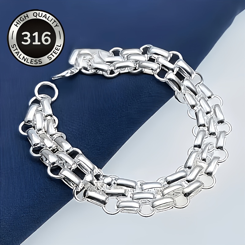 TEMU Bracelet élégant en acier inoxydable 316, design unisexe, adapté pour un usage et les fêtes