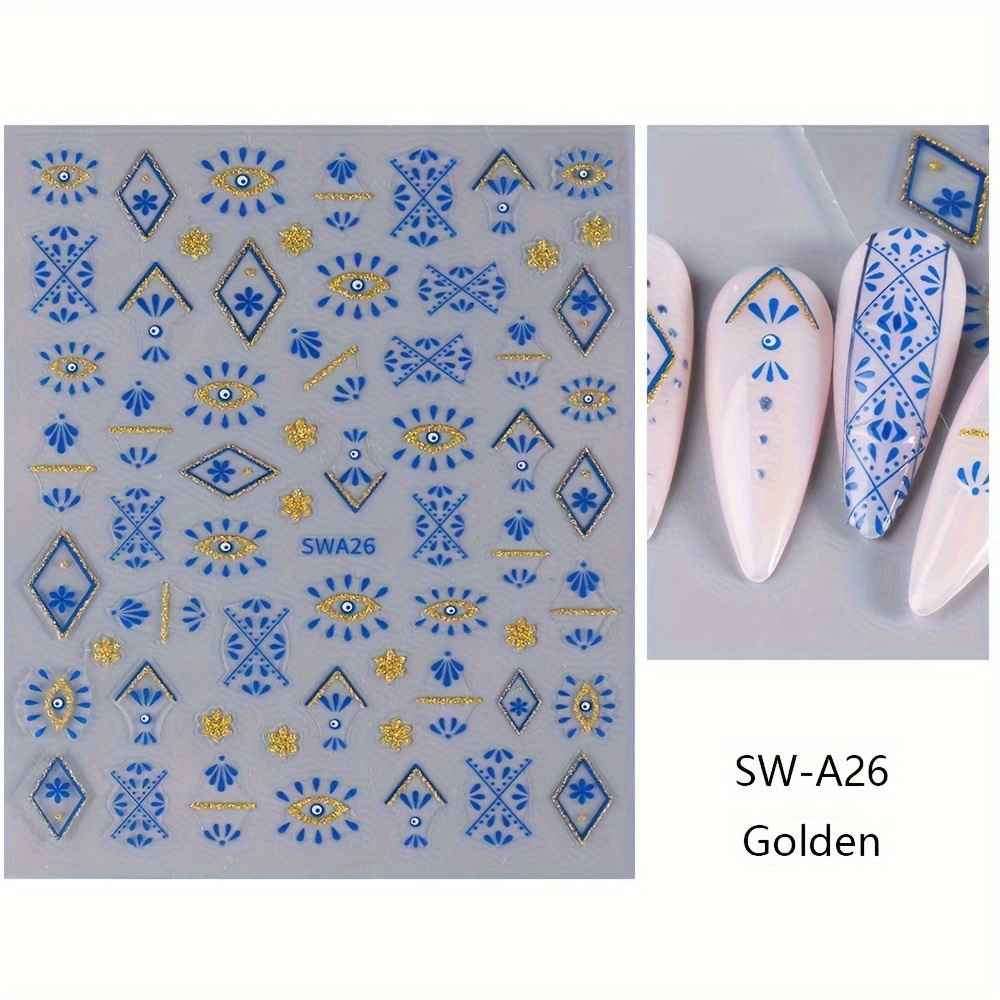 Image of Cartoon Nail Art Stickers, Resin, Self-adhesive, Embellished, Disposable For Plastic Surfaces, Beauty Nail Stickers