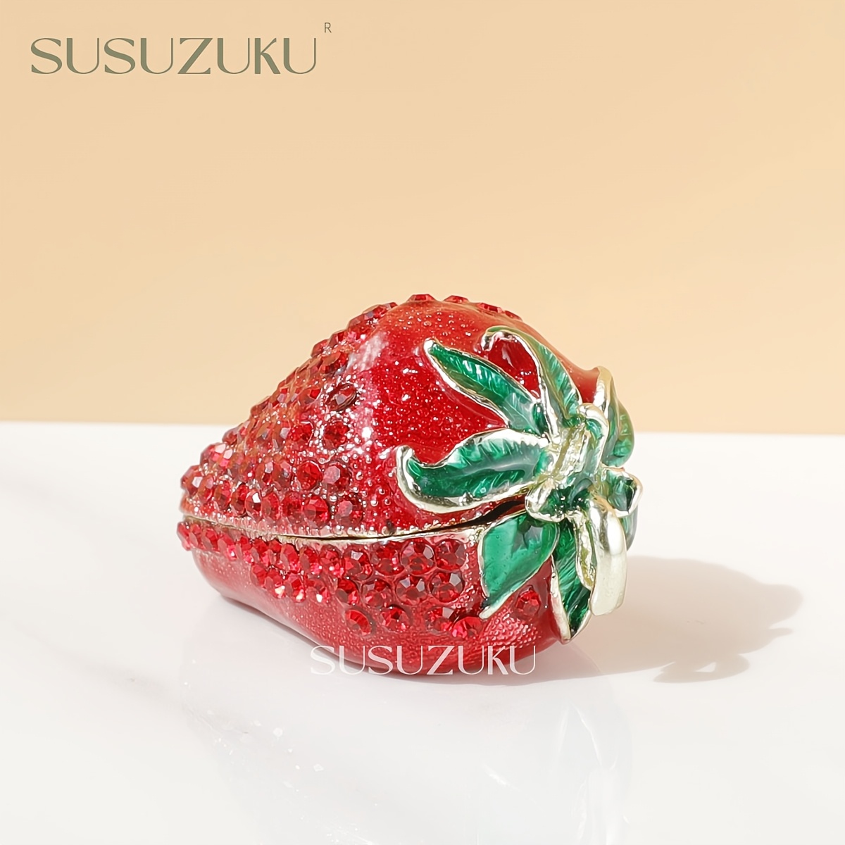 Vintage Strawberry Enamel Jewelry Box, Oval Travel Case