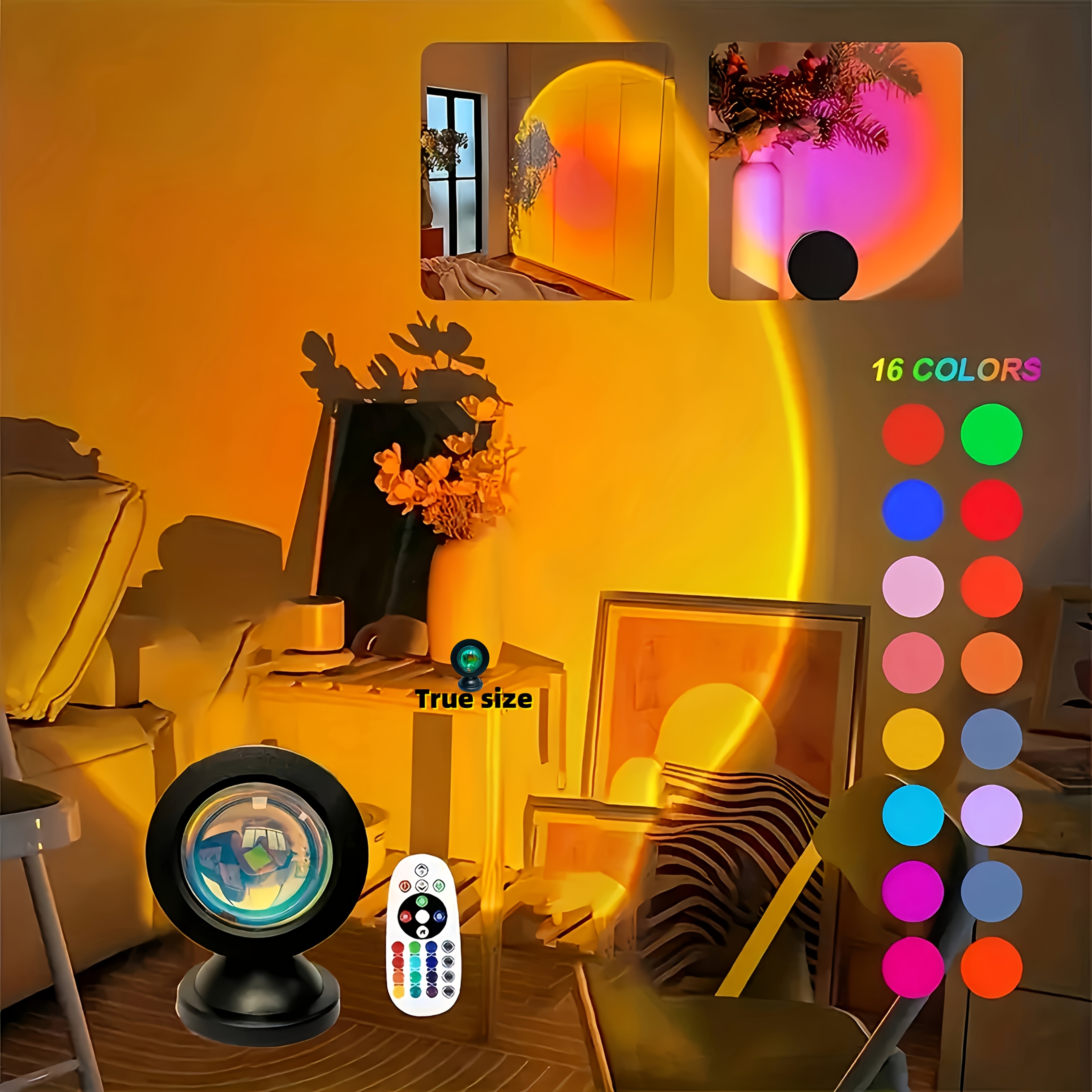 TEMU Usb Light | Remote Control 16 Color Color Dimming Sunset Light | Sunset Projection Light | Smart Light | Rgb Night Light | Led Desk Light | Usb