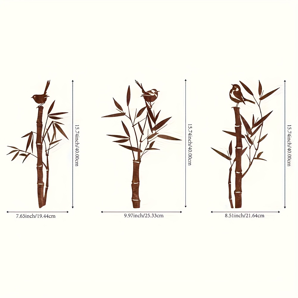 TEMU 3pcs Rustic Bird Bamboo Plant Stand - Large Potted Outdoor Garden Metal Decor, Vintage Inspired Art With Delicate Bird & , Weather-resistant