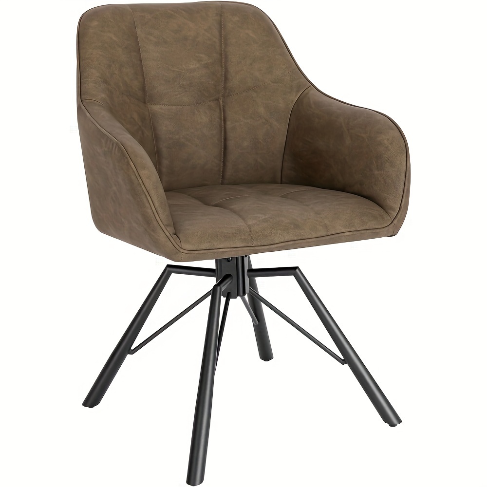 Swivel Dining Chair Kitchen Chair Upholstered Chair Swivel Chair Comfortable Chair With Armrests Backrest Armrest Chair For Dining Room Living Room With Faux Leather Cover Brown