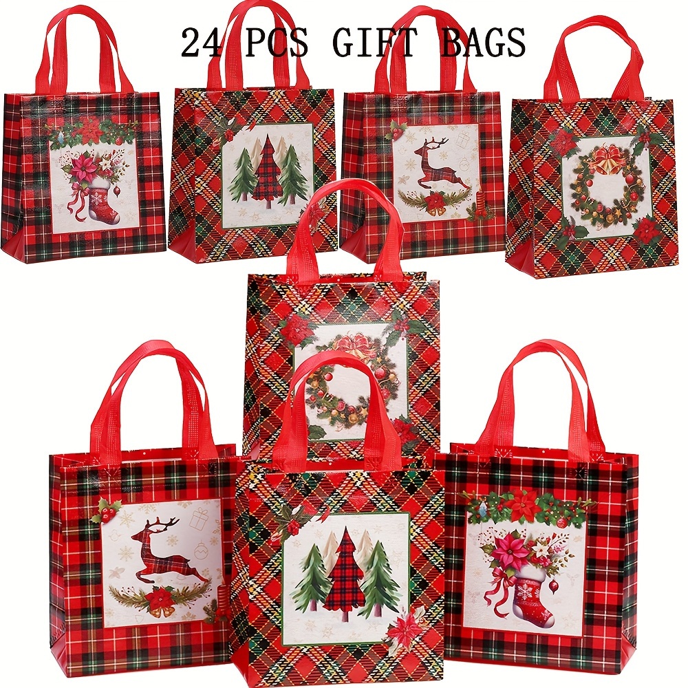 Image of 24pcs, Christmas Party Favor Bags Reusable Christmas Red And Black Non-woven Bags With Handles Gift Bags For Party Supplies,halloween