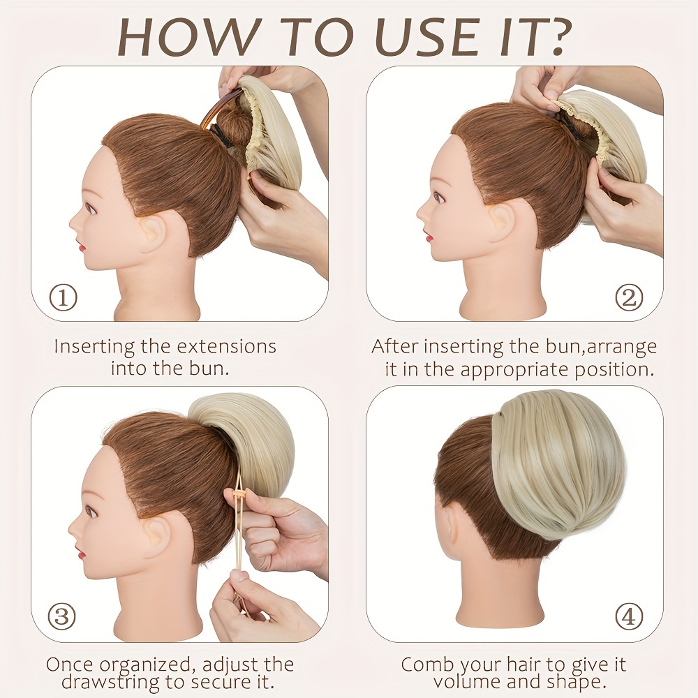 detachable long comb clip style bun ponytail drawstring ponytail hair extensions bun wig womens short ponytail bun halloween details 6