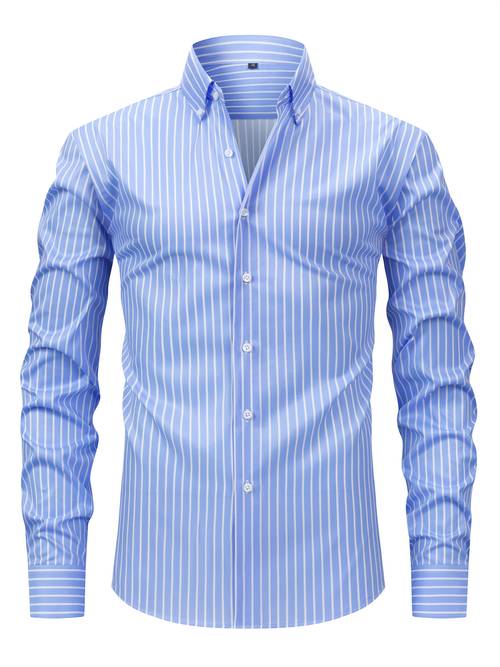 mens fashion casual digital stripe long sleeve stretch wrinkle resistant premium versatile light luxury thin date shirt