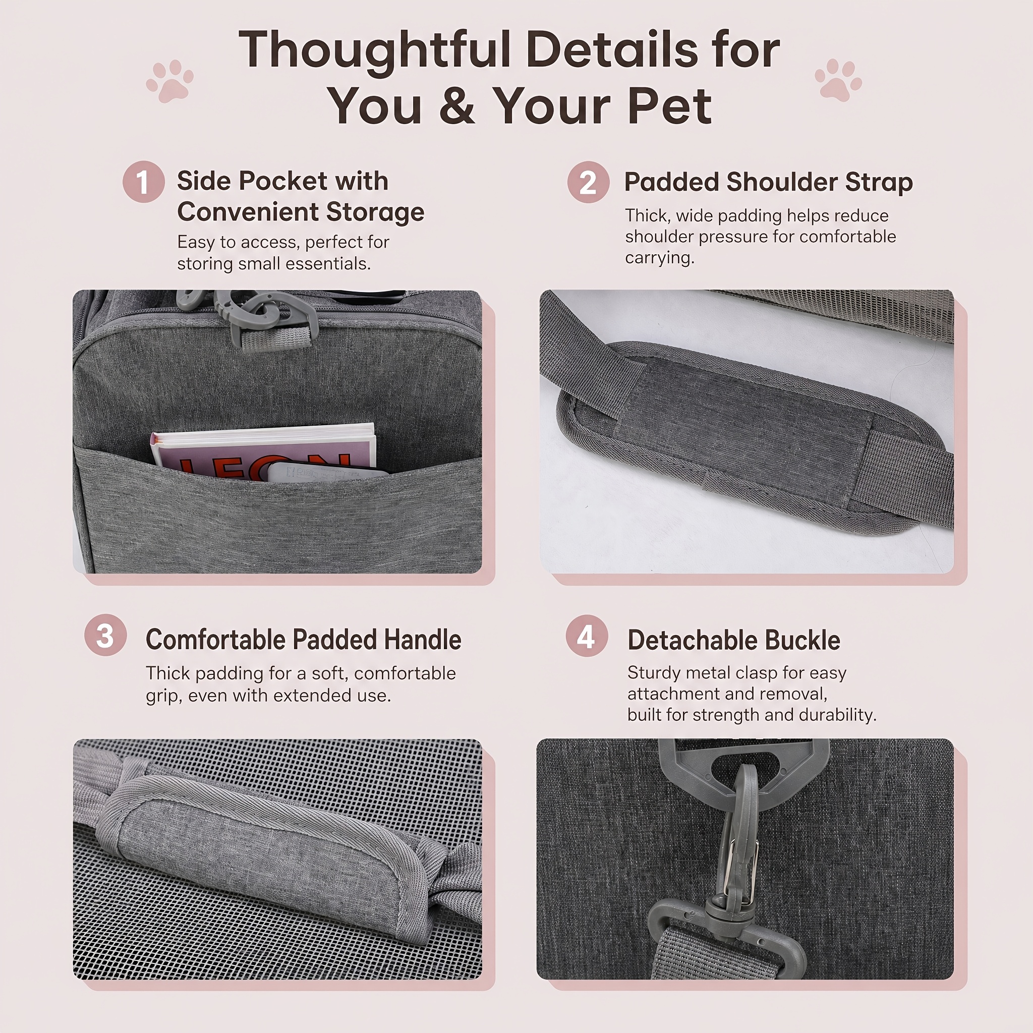 soft foldable   for small medium   up to   breathable portable travel pet transport crate halloween christmas holiday outdoor puppy kitten handbag gray black Product details 1