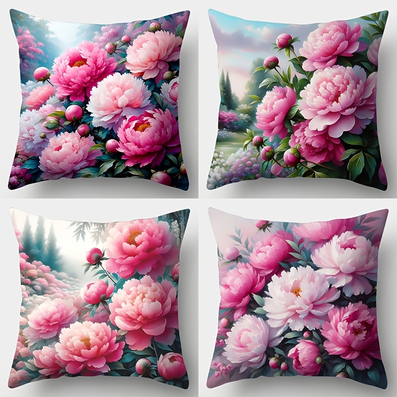 

4pcs Set, Sofa Pillowcase, Flower Pillowcase, 17.7" X 17.7", Single-sided Print, Home Decoration, Sofa Waist Cushion Cover, Pillowcase Without Pillow Core