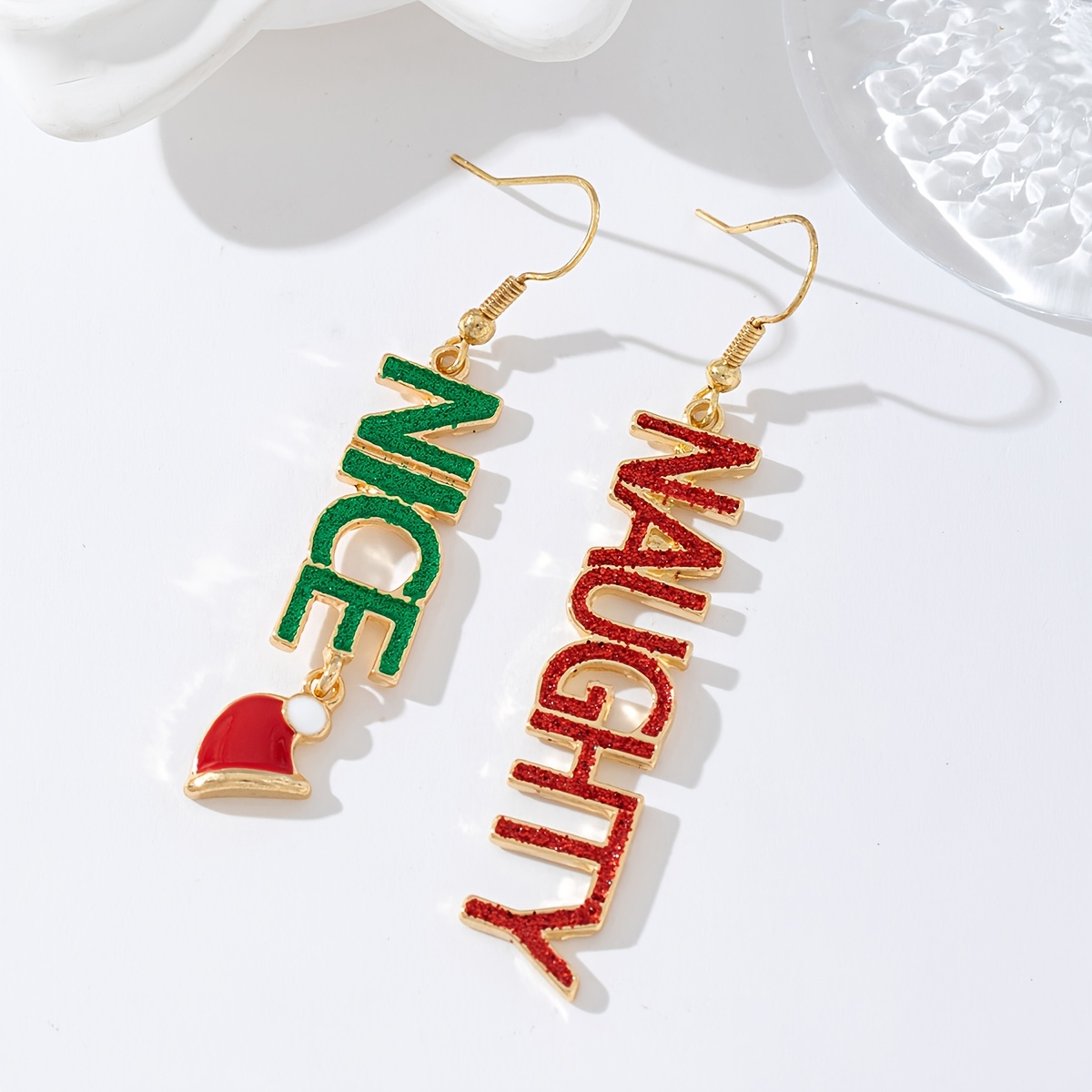 single pair christmas letter nice   earrings santa hat holiday ear accessories gift