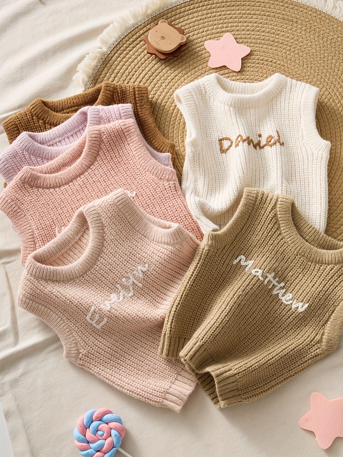 aanpasbare uw naam geborduurd baby mouwloos gebreide trui Temu