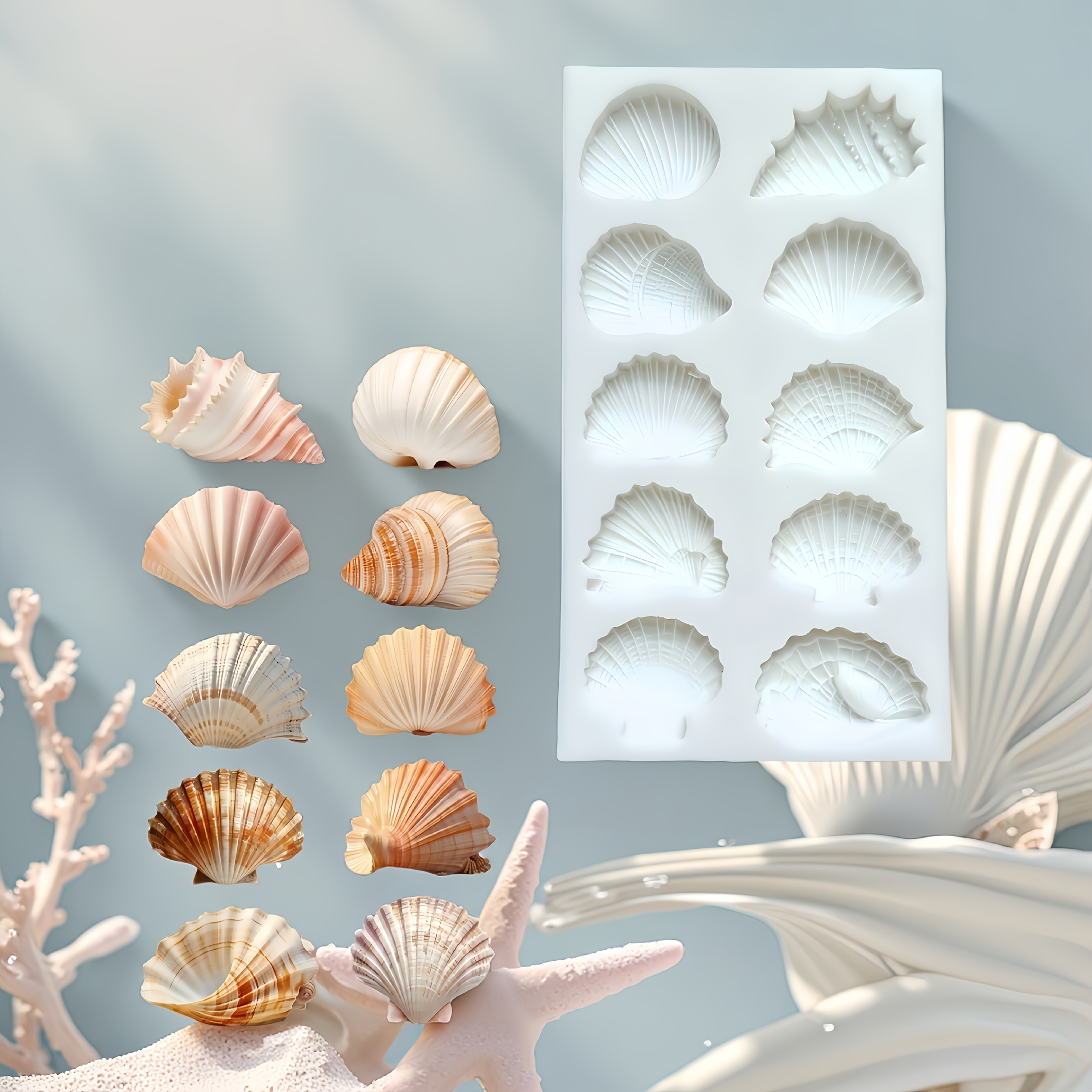 Image of Shell-shaped Mold For Baking - Reusable Cake, Candy & Soap Molds With Scallop, Starfish, Snail, Clam, Cockle, Shell Patterns - Diy Fondant,, Gelatin Crafts (marine-themed Party Decorations)