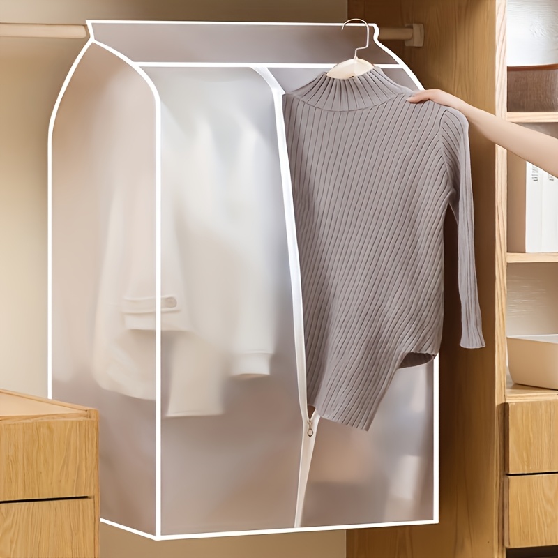 1pc transparent garment dust cover with zipper hanging wardrobe suit protector for home storage lightweight and breathable fabric   clothes clean and organized clothes organizer storage