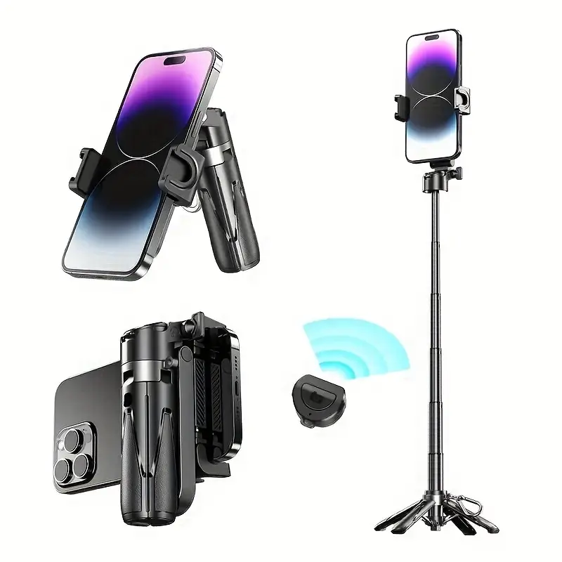vara de selfie extensível de 16 polegadas com sem fio, suporte para smartphones giratório em 360°, altura ajustável por botão único, empunhadura estilo dslr, material abs à dágua, compatível com vários telefones para , viagens, caminhadas, transmissões e fotografia namorados, varinha de selfie para celular detalhes 2