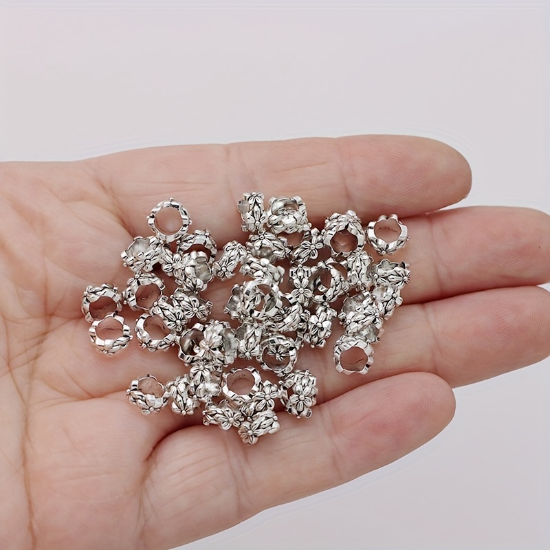 

50pcs Silvery Flower Charms, Zinc Alloy Spacer Beads For Diy Bracelet, Earrings, Necklace Making - Handmade Tibetan Style