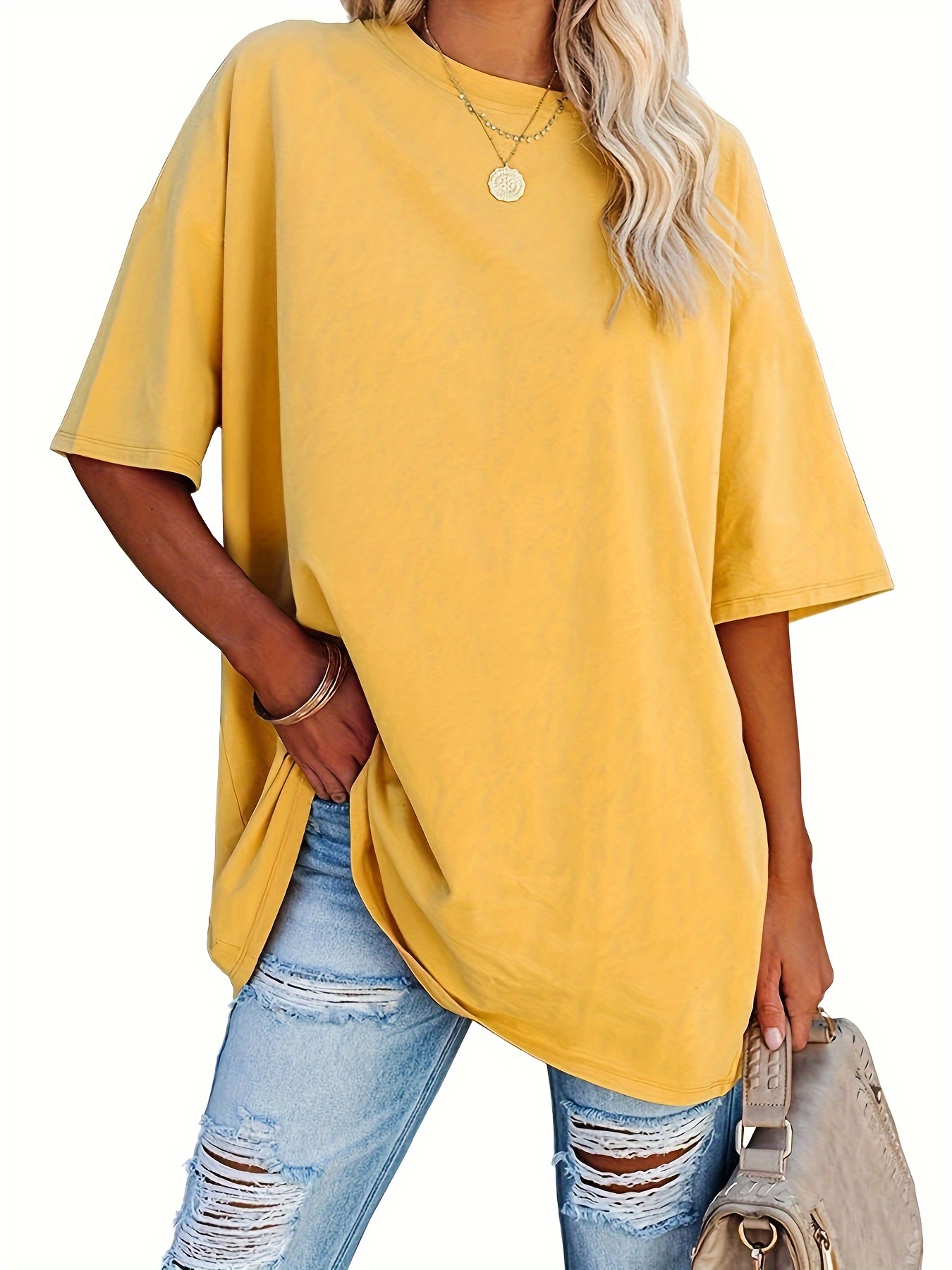 Plus Size Solid Simple T-Shirt, Casual Crew Neck Short Sleeve T-Shirt, Women's Plus Size?Clothing