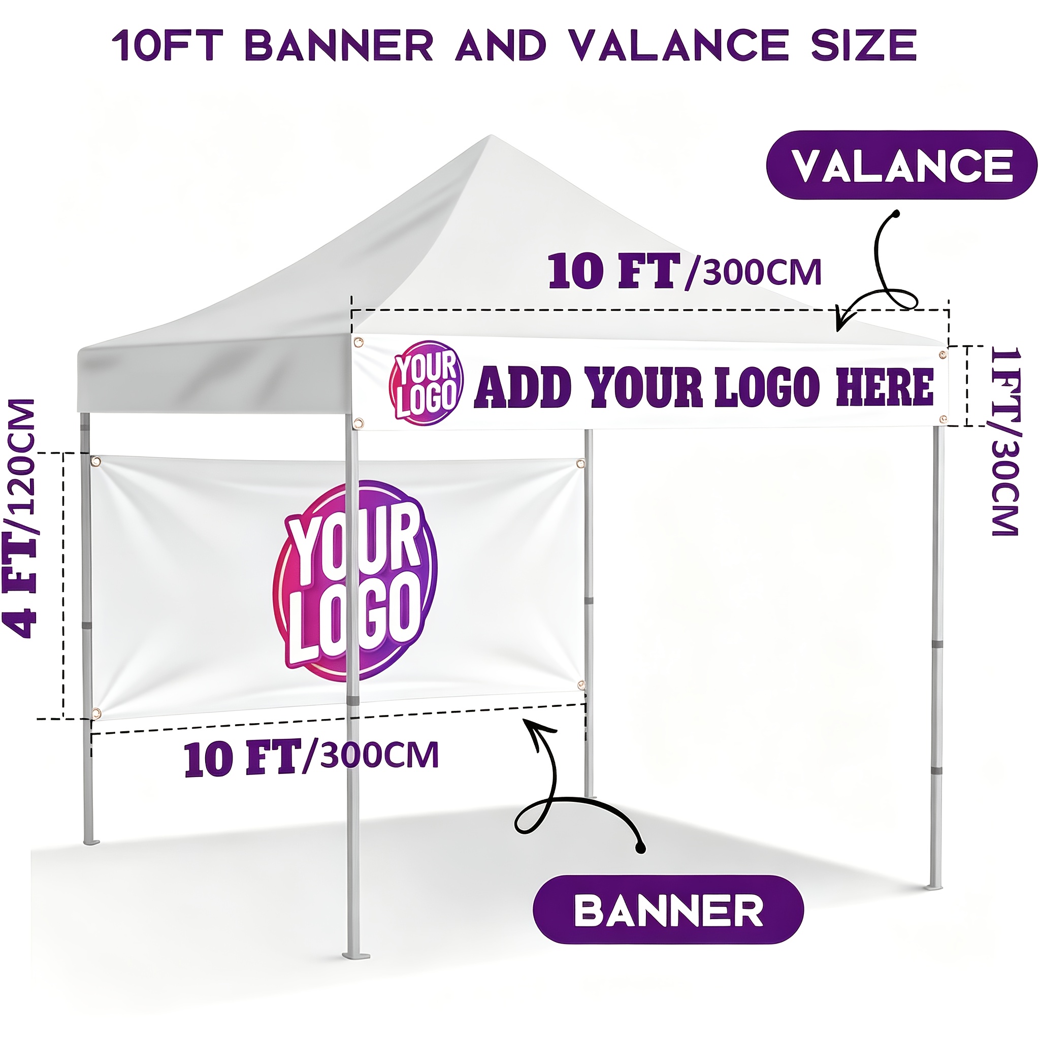 TEMU 1pc Custom Canopy Tent Banner And Optional Valance, Customize And Logo ( Banner And Valance, No Canopy And Frame) With Grommets