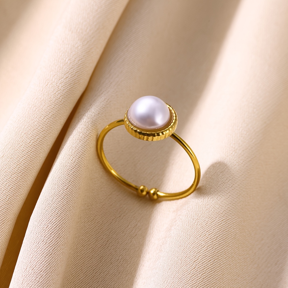 טבעת פתוחה מתכונת אלגנטית אחת, נירה מצופה זהב 18 חגית קראט עם פנינה, מלאכותית, לתכשיטים מלאכותיים, לתכשיטים מלאכותיים, לתכשיטים. לכל עונה