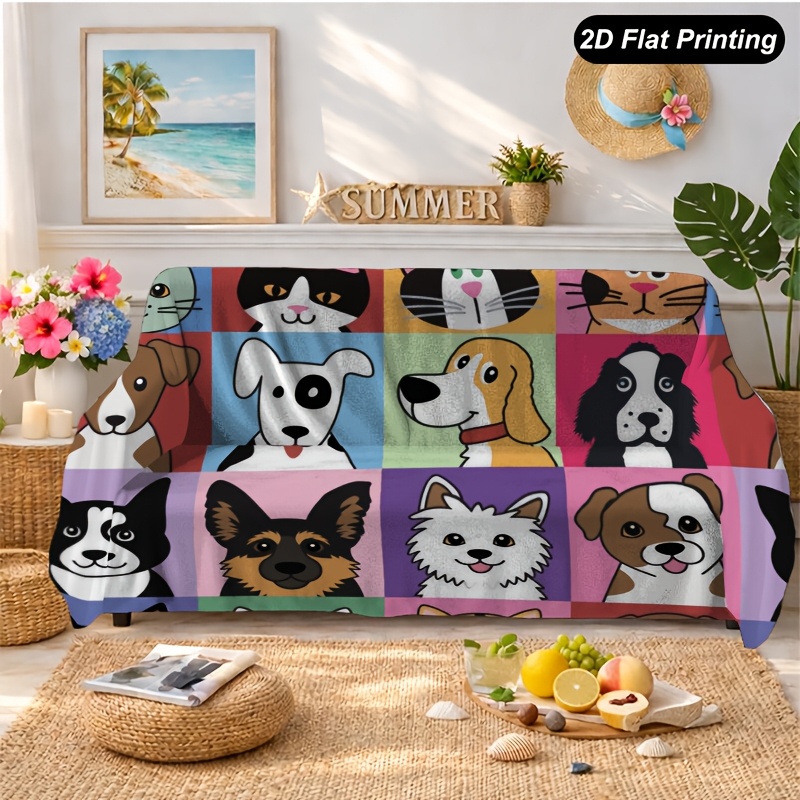 TEMU 1pc Dog Pattern Sofa Polyester Slipcover For 1-4 Seater Sofas, Perfect For Living Room, Bedroom,or Office Decor, Festive Accent, Christmas