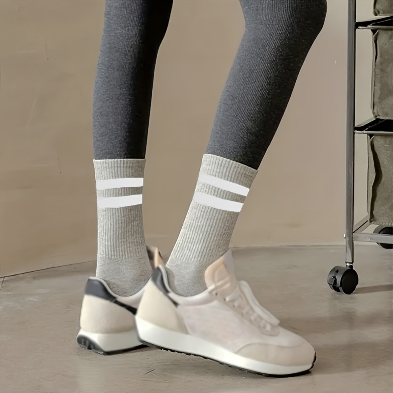 1/6 Pairs Striped Athletic Socks, Simple & Comfy Unisex All-match Mid Tube Socks, Women's Stockings & Hosiery