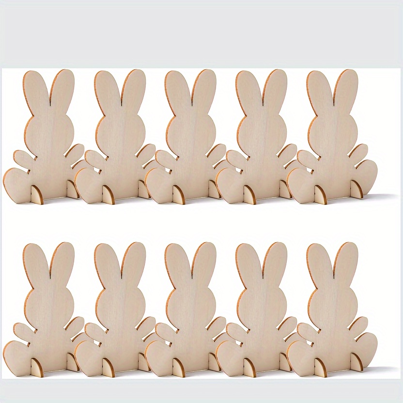 

Unfinished Wooden Easter Rabbit 3d Rabbit Wooden Bracket Decorative Hollow Craft Used For Diy Painting Table Decoration Easter Birthday Gift 10pcs