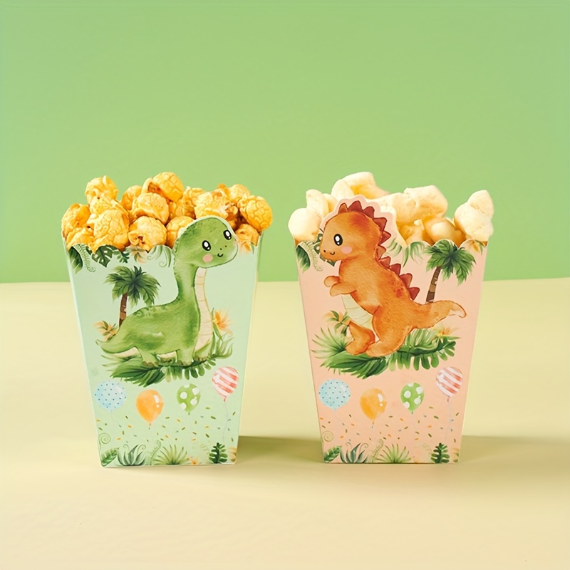 

6-pack Mini Dinosaur Party Popcorn Boxes, Paper Snack Containers For Kids Birthday, Wedding, Dinosaur Themed Decorations And Party Supplies