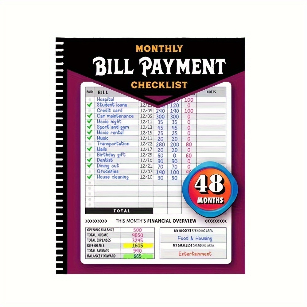 

48-month Payment And Budget Tracking Notebook - Monthly Financial Organizer, Household Expenditure List, , English, Paper Material