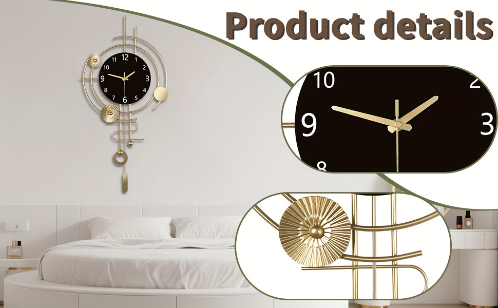 Vintage Modern Metal Silent Wall Clock with Pendulum