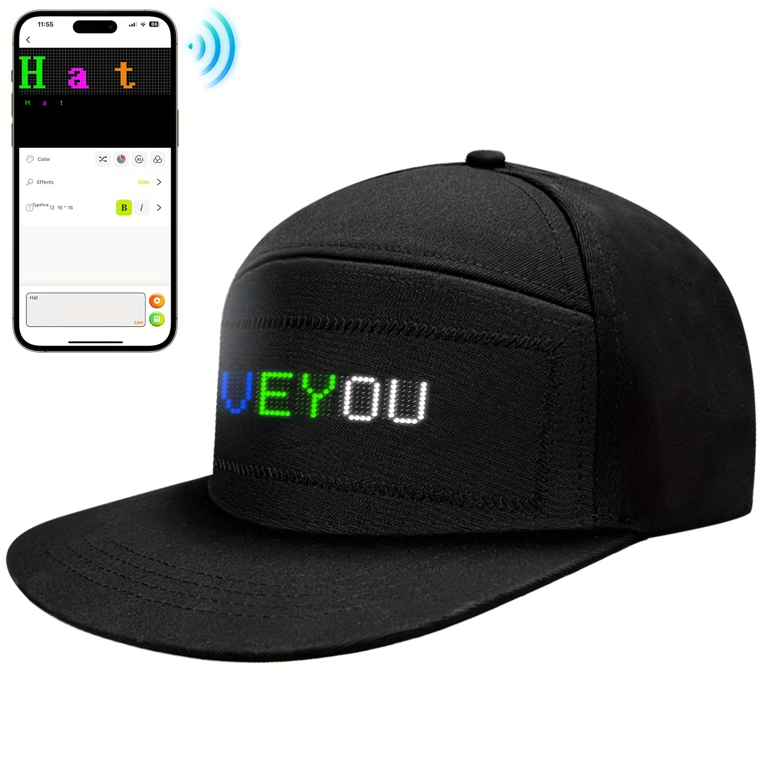 

Wireless Hippie Flat Baseball Cap - 5x36 Pixels, Programmable With Smart App , Message Scrolling Led Display, Rechargeable - For Outdoor Activities, Party, Camping, Gifts