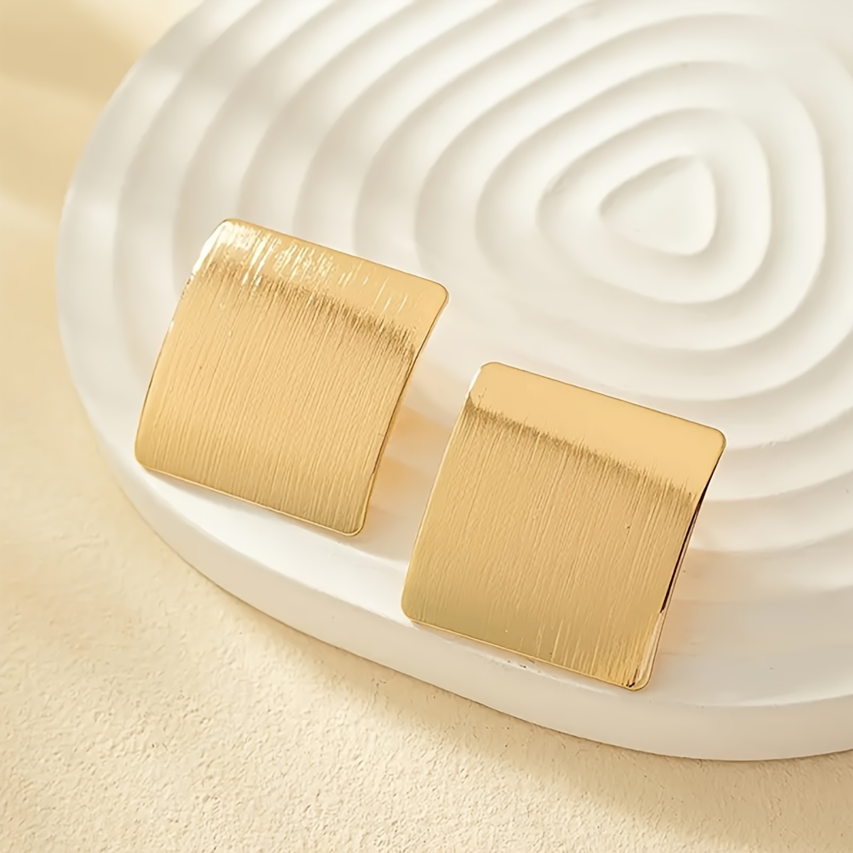 Brushed Texture Square Stud Earrings Geometric Women's Statement Jewelry