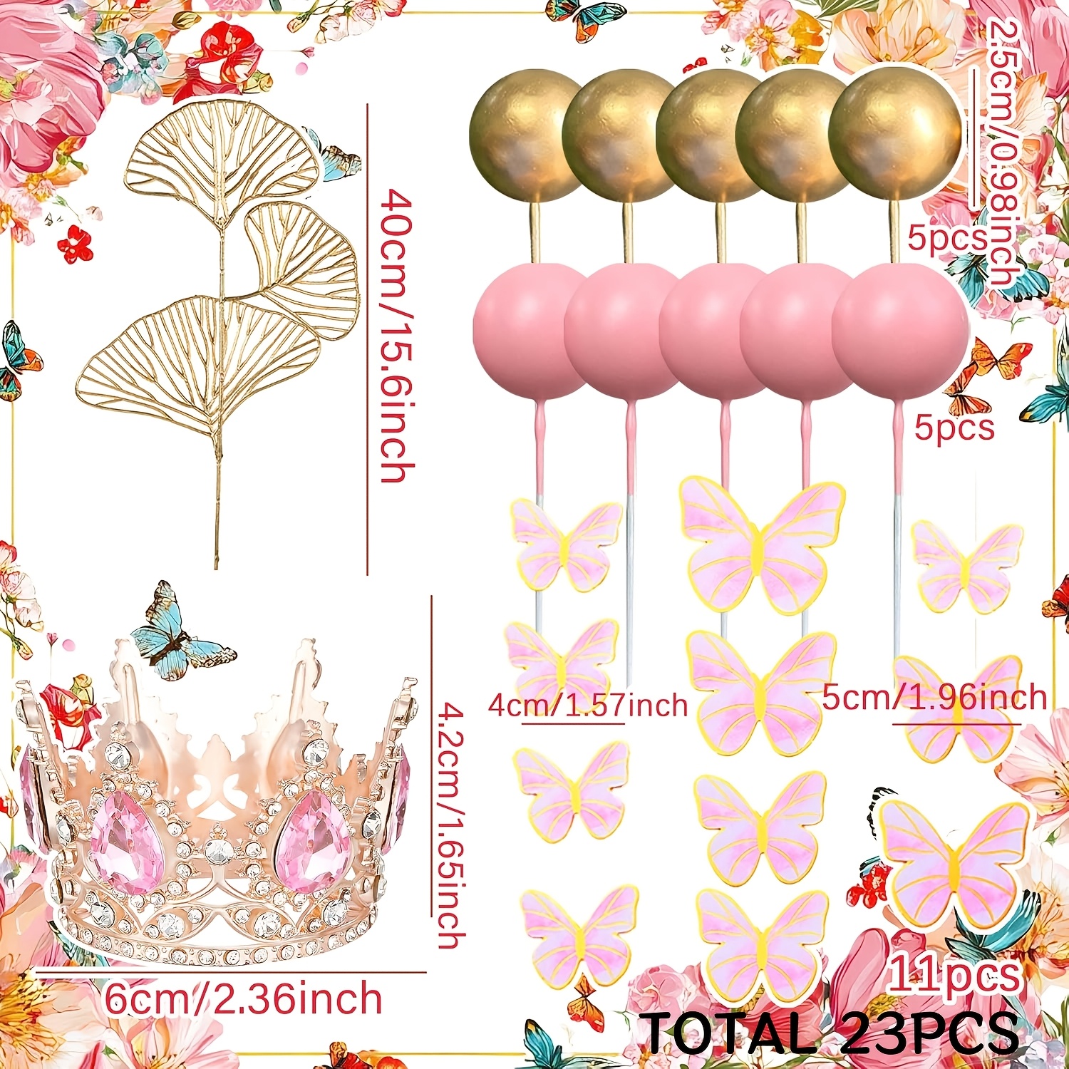 Image of Laventy 26pcs/18pcs/23pcs/30pcs Balls Cake Toppers Princess Cake Decoration Tiara Crown Birthday Decoration For Birthday Party Supplies, Halloween, Christmas