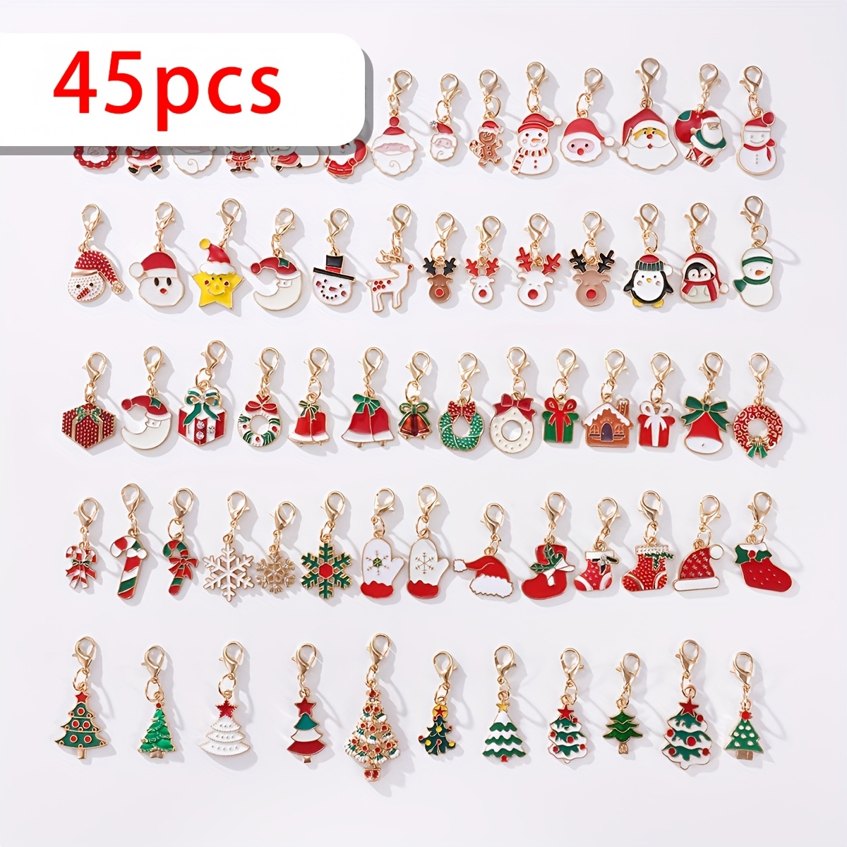TEMU 45pcs Fun And Beautiful Christmas Theme Keychains Random Styles Alloy With Lobster Clasp For Craft Making Key Ring Key Chain Additions