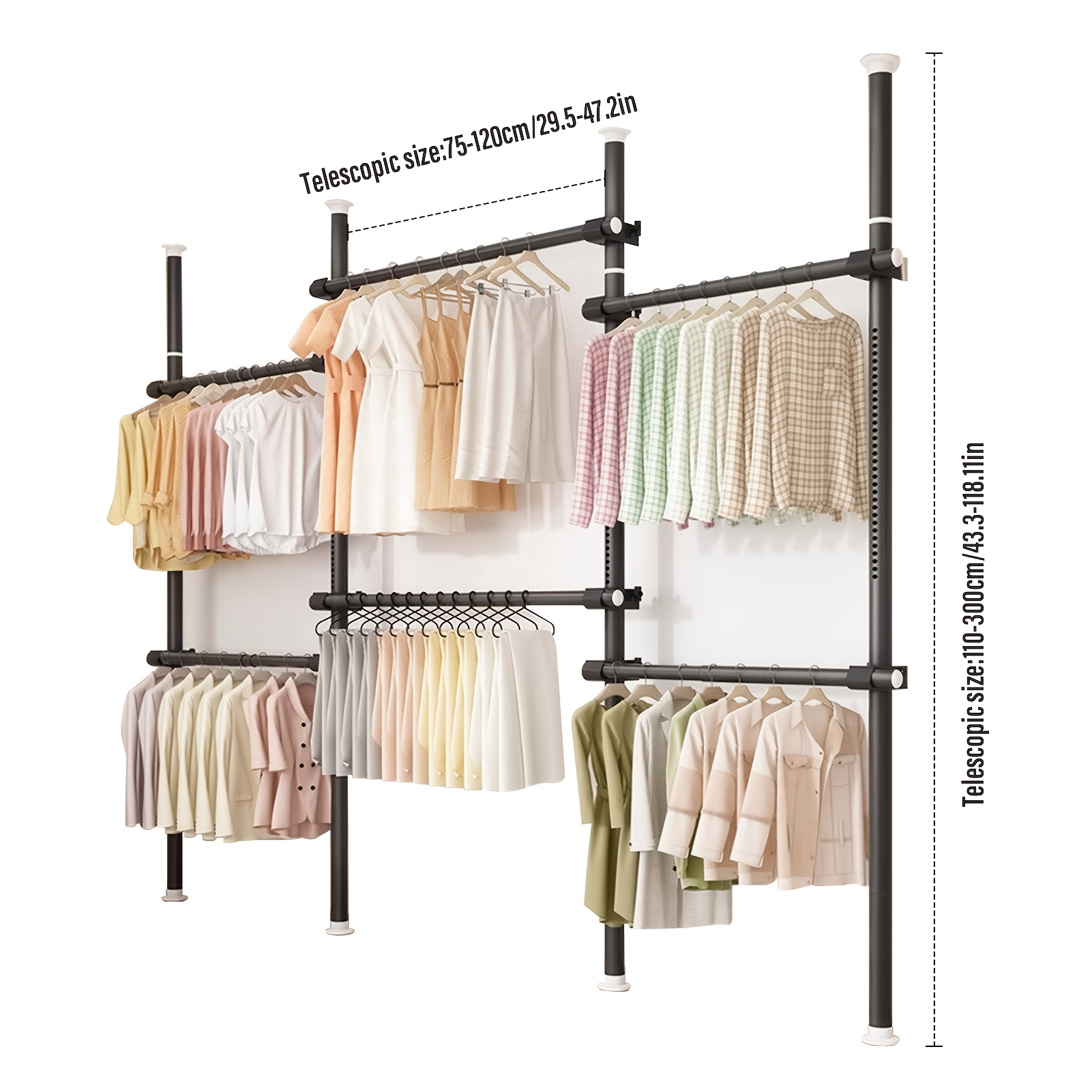 TEMU Telescopic Clothes Rail Expandable Clothes Rack Walk-in Open Wardrobe System Wall Mounted Metal Coat Stand Organizers For, Telescopic Wardrobe